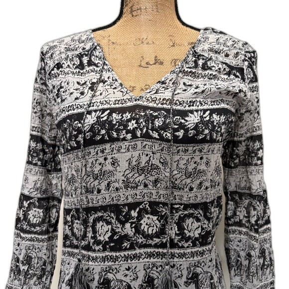 Joie Vork Drop Waist Peasant Dress Caviar Black Elephant‎ Bohemian Print Size XS - Picture 2 of 6